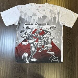 LOT 29 Looney Tunes White T Shirt Red Glitter Carpet Bugs Daffy Sylvester Taz L